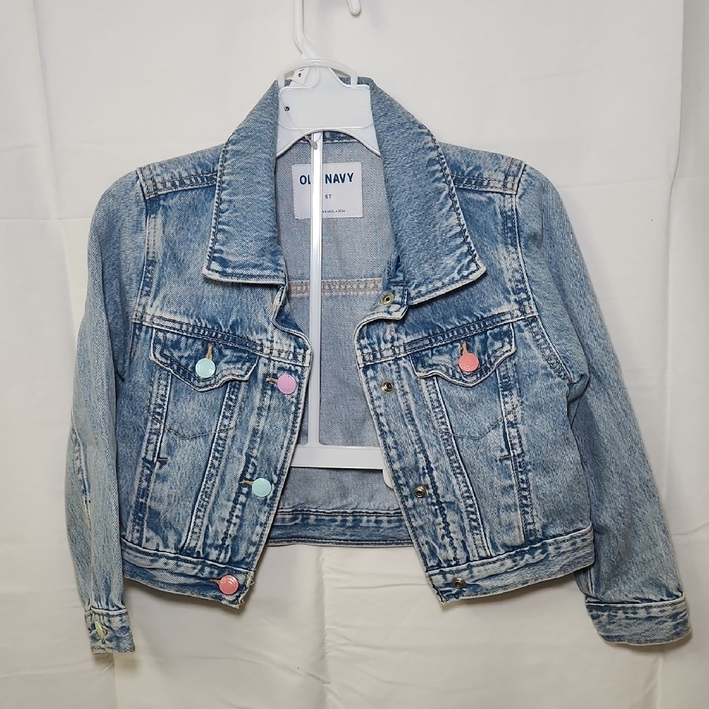 Old Navy Kids Blue Jean Jacket Set with Colorful Buttons - Picture 5 of 7